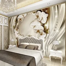 Пользовательские 3D ткань текстильные обои для стен матовый шелк для Гостиная ТВ фоне фрески золотой цветок Европейский моющиеся