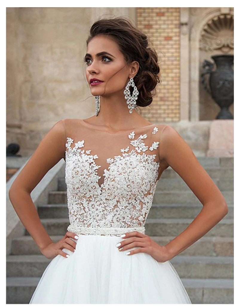 

Smileven Sleeveless Wedding Dresses Vestideos de novia 2019 A Line Tulle Wedding Bridal Gowns Sexy Romantic Wedding Gowns
