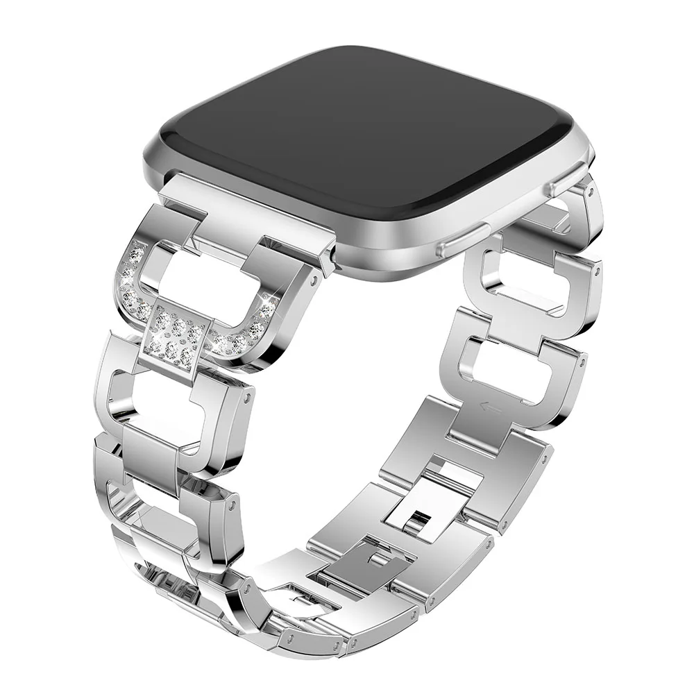 KINGBEIKE Stainless Steel Watchband For Fitbit Versa Watch Band Replacement Fashion Style Metal Links Wrist Strap