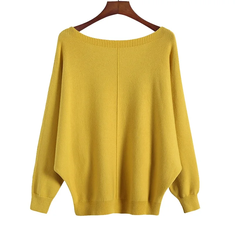 

2019 Autumn Winter Sweaters Pullovers Women Batwing Cashmere Sweater Slash Neck Female Casual Knitted Jumper Top Sueter Mujer