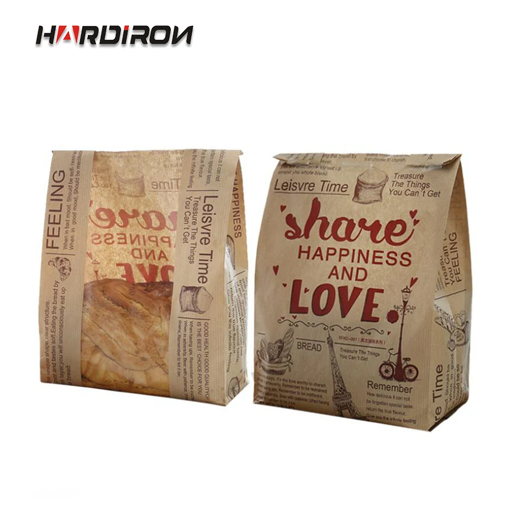 

HARDIRON 100PCS Toast Bread Open Window Oil Resistant Bag Baking Handmade Biscuit Kraft Paper Environmental Food Packaging Bag