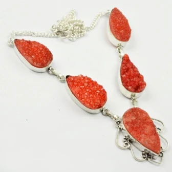 

Red Druzy Necklace Silver Overlay over Copper, 46.5 cm, N2370