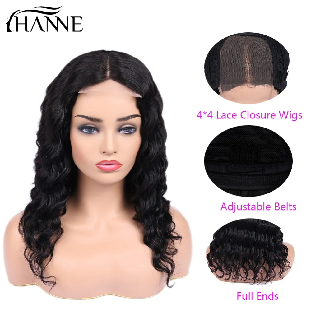 

4x4 Lace Front Wigs Human Hair Wigs Loose Deep Brazilian Closure Wig for Black Women 10-20 Inches Natural Black Color HANNE Hair
