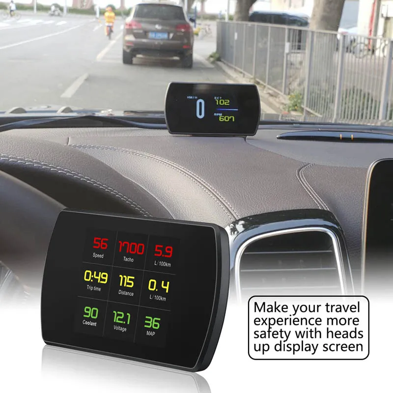 

P12-OBD2-HUD Car HUD Head Up Display LCD OBD 2 Scanner Diagnostic Tool within Smart Digital Speedometer speed fuel consumption
