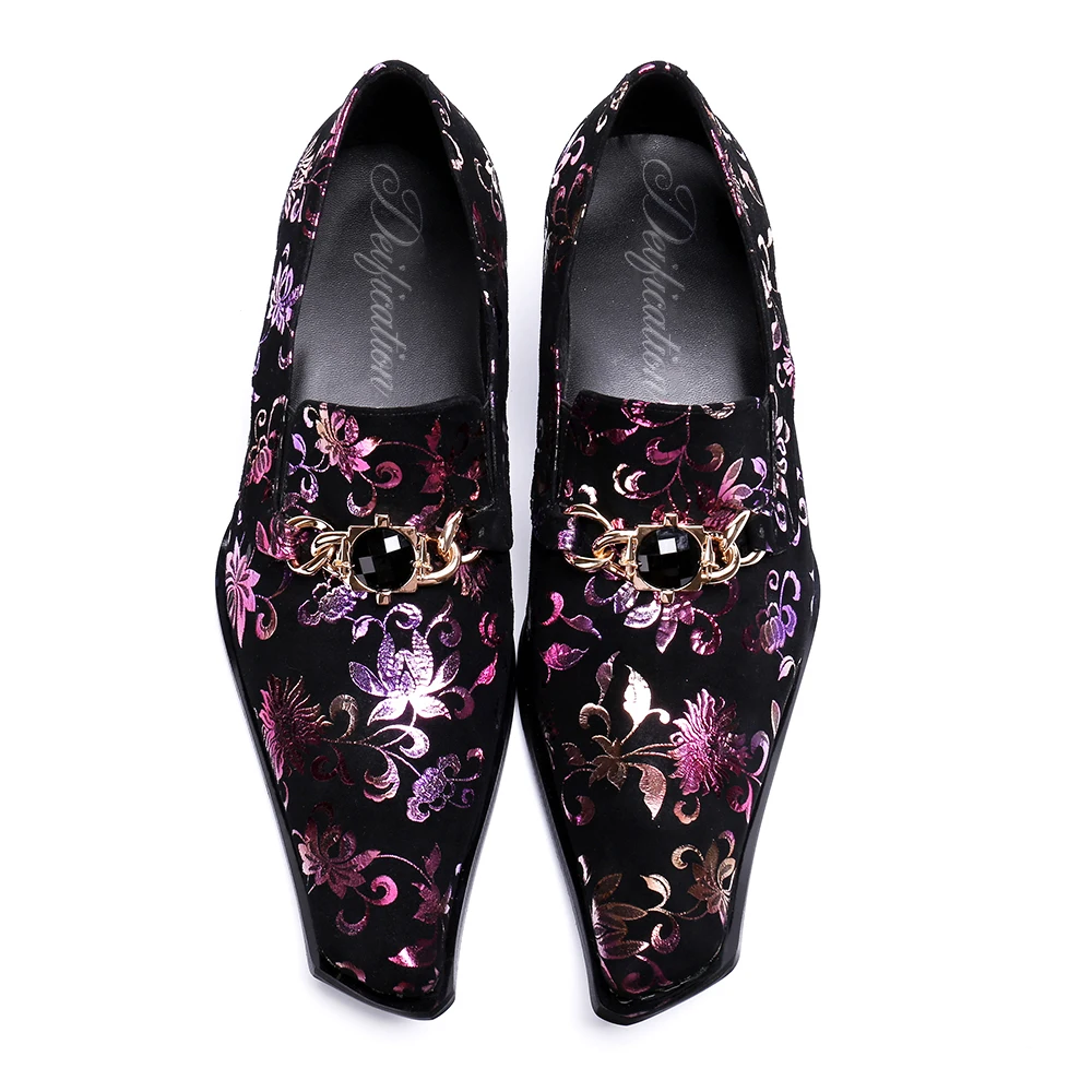 Итальянские кожаные Мужская модельная обувь Цвет печатных металл с острым носом Мужская обувь Роскошные Мужская официальная Вечеринка