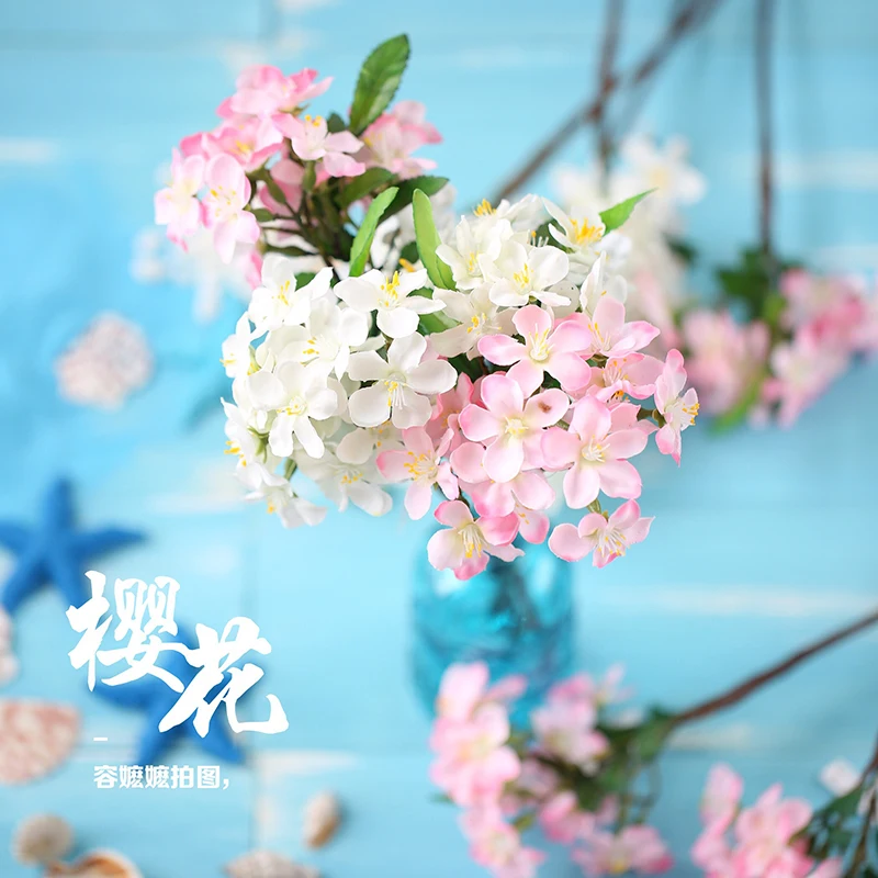

Simulation Cherry Blossom White Pink Fake Flower for Photo INS Photography Background Props