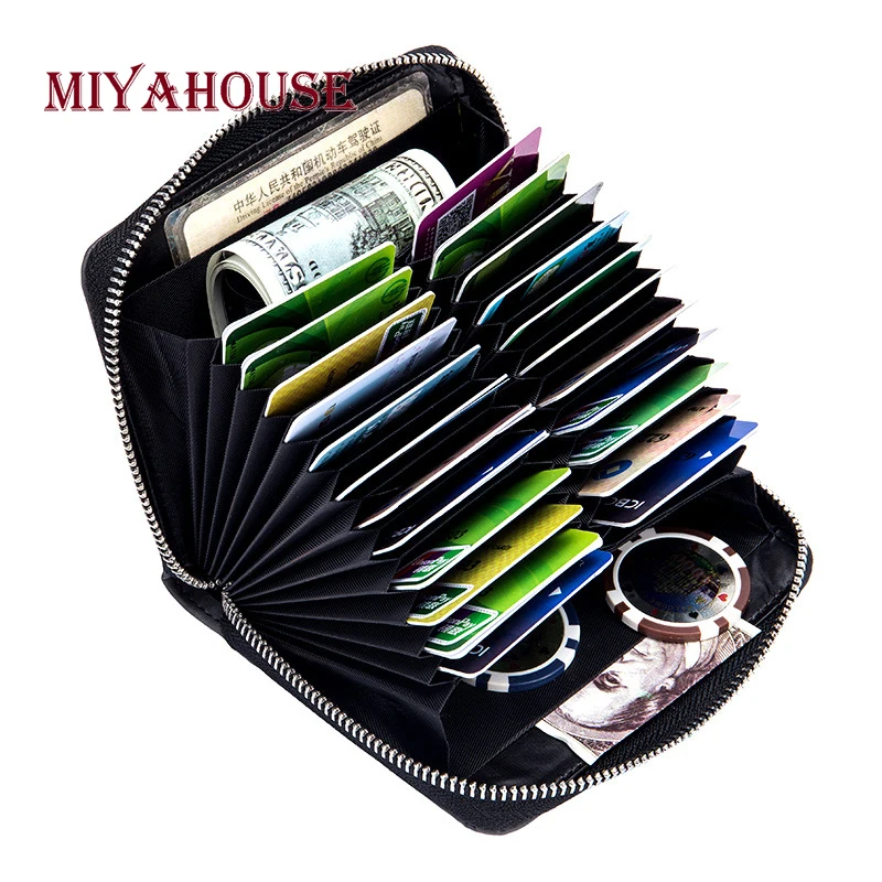 

Miyahouse Business RFID Card Holder Wallet Female Solid Color PU Leather Credit Card Holders Large Capacity Card Purse Lady