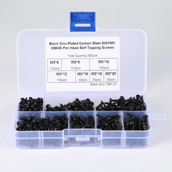 

500PCS Carbon Steel Self Tapping Screws M3*6/8/10/12/16/18/20mm Laptop Computer Screws Small Philips Pan Head Screws Set