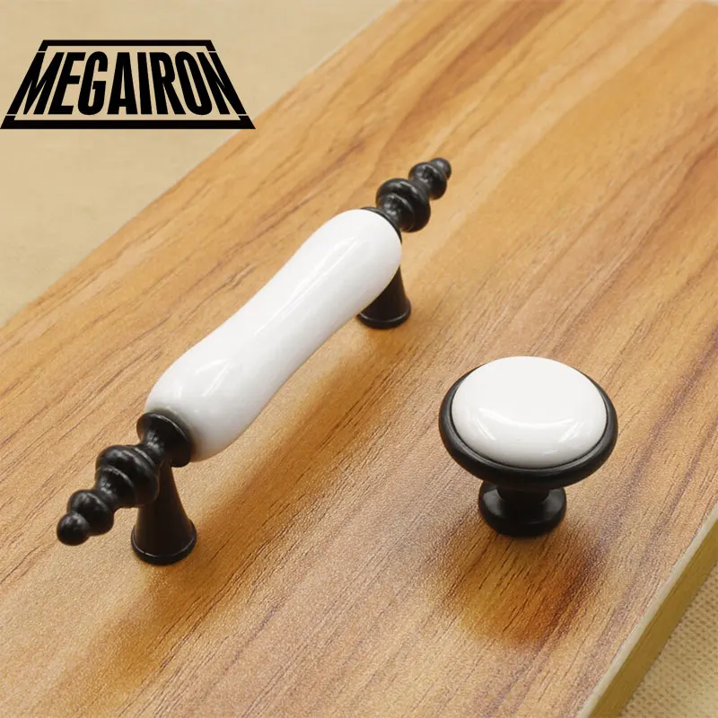 

MEGAIRON European Door Handles Fashion Kitchen Handles Ceramic Cabinet Drawer Knobs Wardrobe Pulls Furniture Handles with Screws