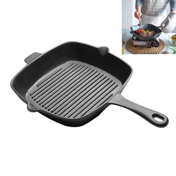 

ROSENICE 26cm Cast Iron Square Grill Pan Non Stick Steak Frying Pan for Electric or Gas Stove Tops (Black)