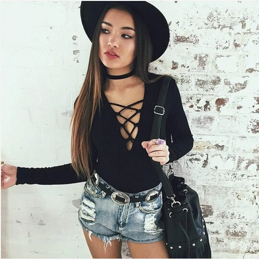 

Rompers Women Bodysuits 2016 Sexy Bodysuit Long Sleeve Gray Cotton Short High Waist Bandage Bodycon Nightclub Overalls
