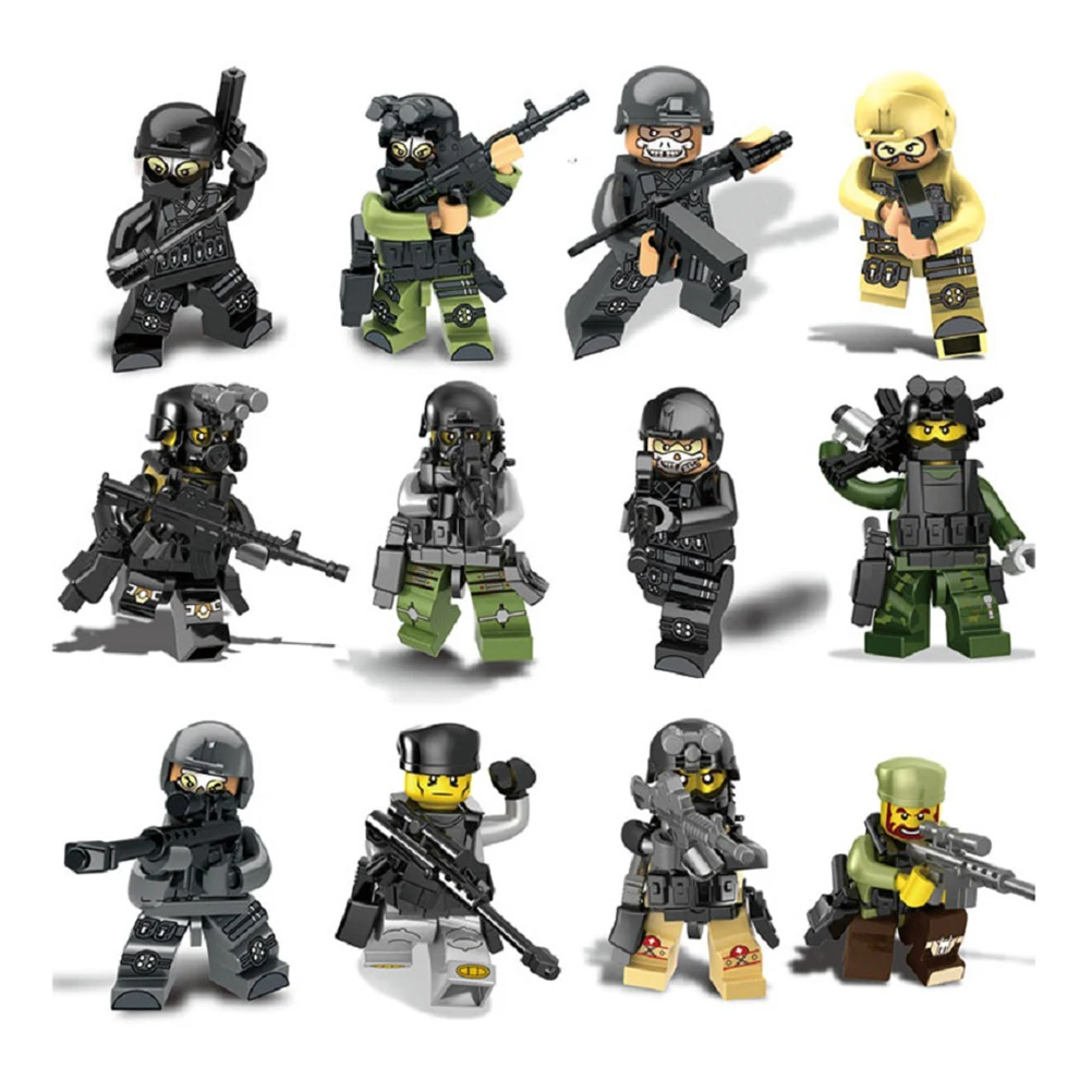 

HOT CosCosX City police Swat team CS Commando Army soldiers with Weapon Gun Building Blocks Compatible Legoe Military Toy 12PCS