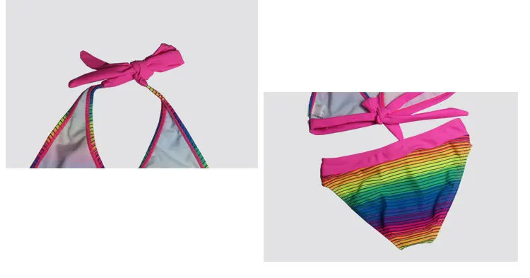 Новинка; купальный костюм радужного цвета для девочек; облегающий купальник в полоску для девочек; детский раздельный купальник; бикини для девочек; пляжный купальник для девочек