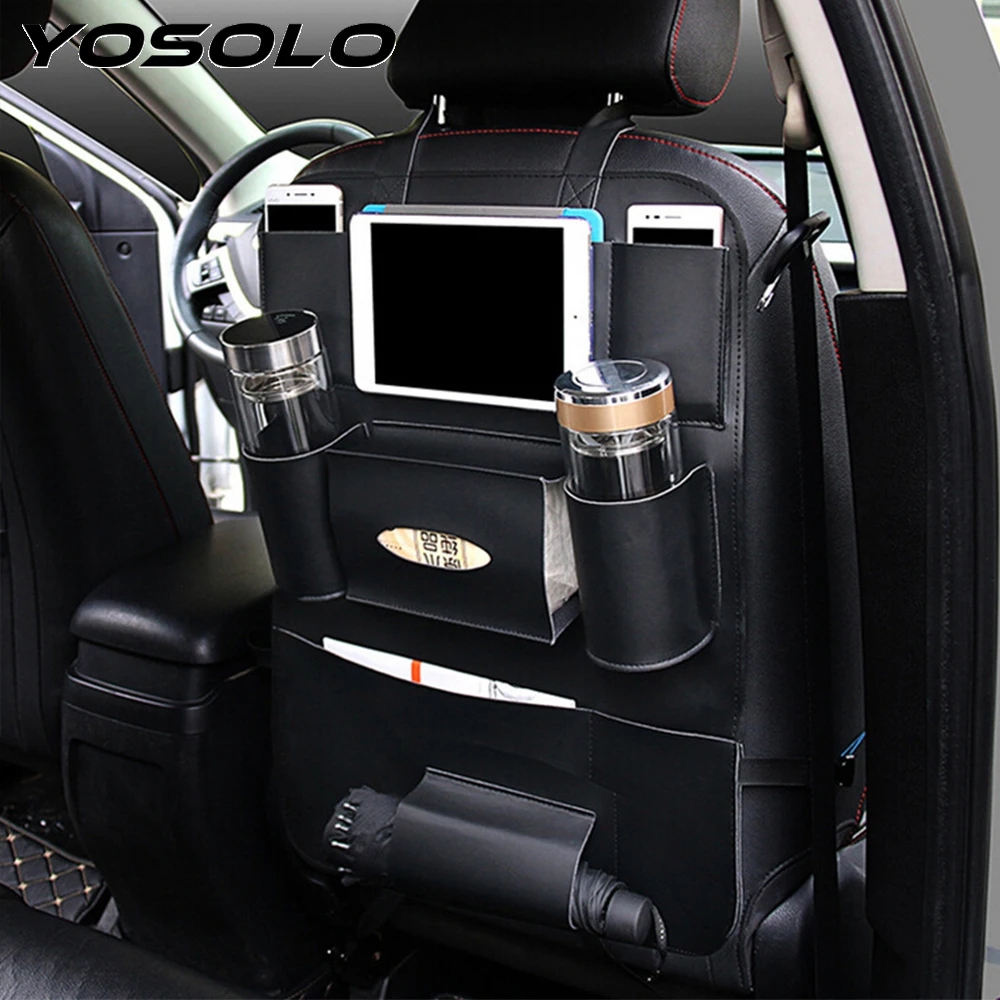 Billige YOSOLO Auto Sitz Zurück Speicher Tasche Rücksitz Taschen Organizer Box Getränk Magazin Tissue Telefon Halter Verstauen Aufräumen Zubehör