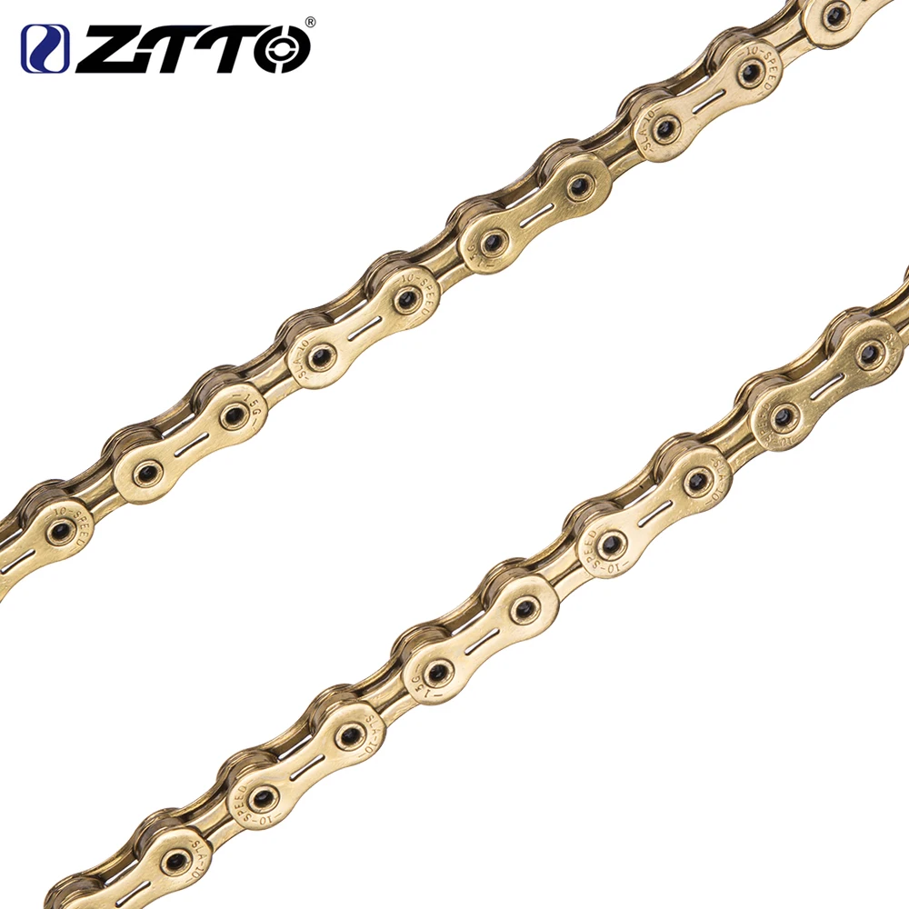 Excellent ZTTO 10s 10v Golden Bike Chain 10 Speed Bicycle Chains Hollow SLR Gold 20s 30v for MTB Mountain Road Bike K7 parts HG System 1