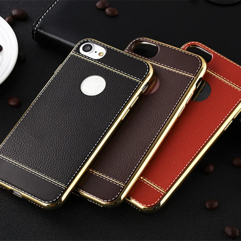 Позолоченный чехол для iPhone 6 6S 7 Plus 8 5 5S SE с 3D тиснением личи из ТПУ чехлы телефонов