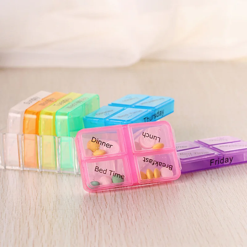 

1PC 7Colors 7 Days Weekly Tablet Pill Medicine Braille Plastic Box Holder Storage Organizer Container Case Pill Box Splitters