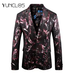 YUNCLOS Новинка 2019 года для мужчин Блейзер Свадебная вечеринка Slim Fit Костюмы Куртки Высокое качество печатных костюм для выступлений