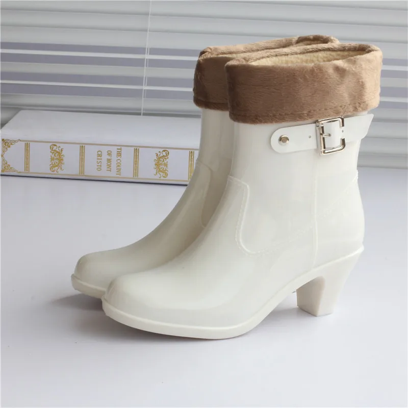 Зимние Модные непромокаемые сапоги; женские галоши; сапоги на высоком каблуке; непромокаемая обувь; женская обувь для сада на резиновой подошве