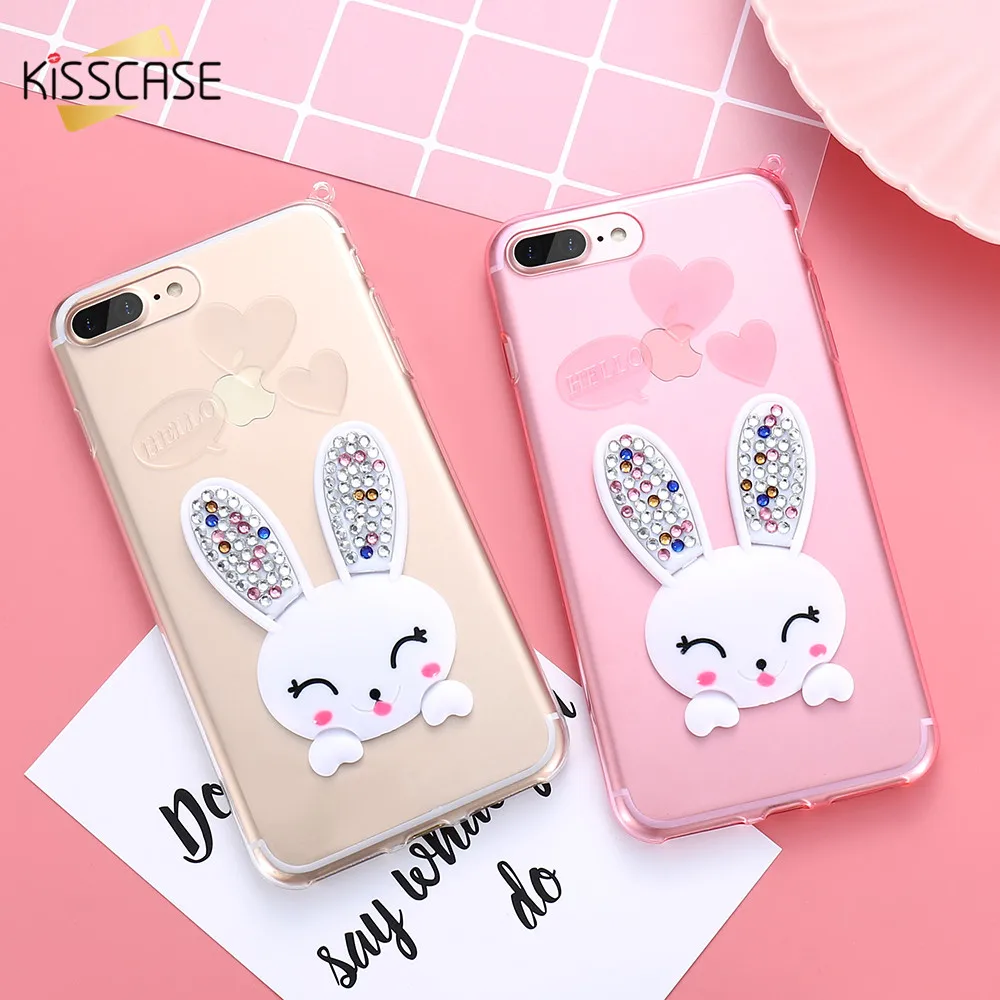 Чехол KISSCASE для Apple iPhone 5 SE модный прозрачный Блестящий 3D чехол с кроликом 6 7 милый