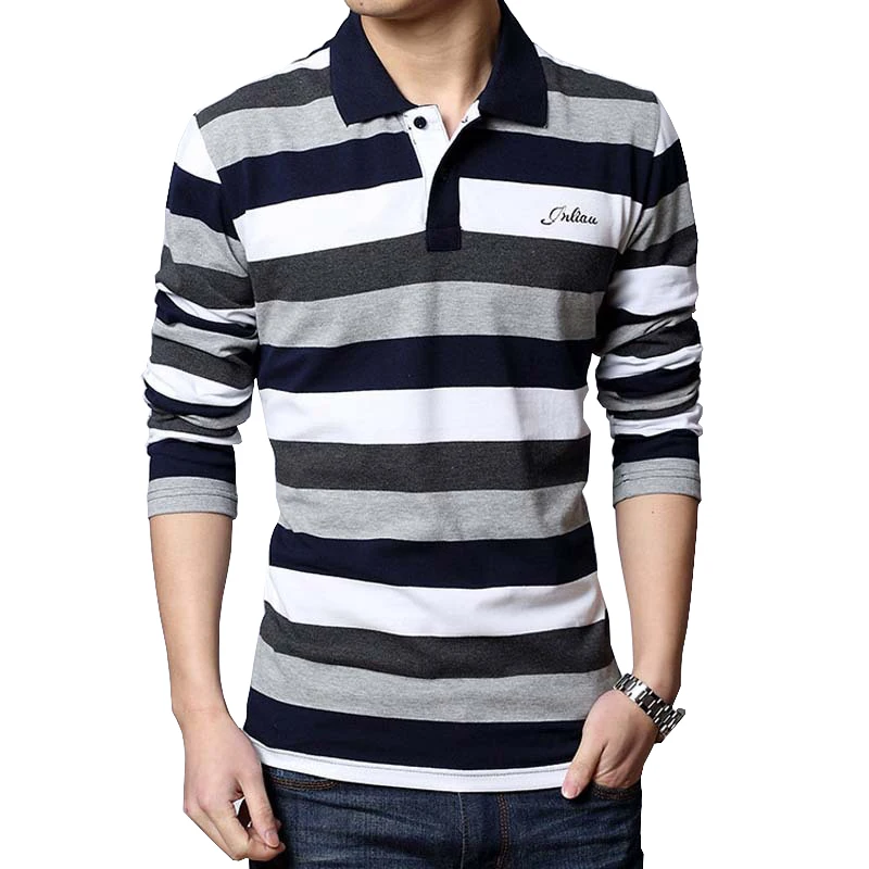 

Plus size Men Polos Shirt 3XL 4XL 5XL Long Sleeved Striped Polo Shirt Men Fitness Casual Cotton Man Polo Loose Brand Clothing