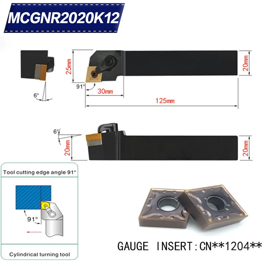 

MCGNR2020K12 91 Degree External Turning Lathe Bar Tool Holder For CNMG120408 CNMG120404 Used on CNC Lathe Machine