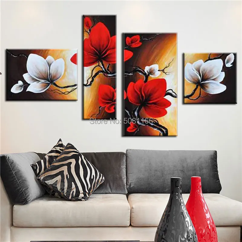

Hand Painted Abstract red Flower Pictures Home Decor Wall Art Flowers Oil Painting on Canvas Floral Paintings modular picture