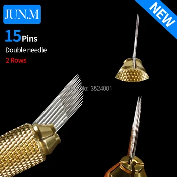 

New 15Pins 2 row Permanent Makeup Eyebrow Tatoo Blade Microblading Needles For 3D Embroidery Manual Tattoo Pen