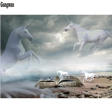 Алмазная картина "Единорог" вышивка крестом на заказ фото Алмазная книга-Вышивка Лошадь пейзаж квадратная круглая дрель украшение дома