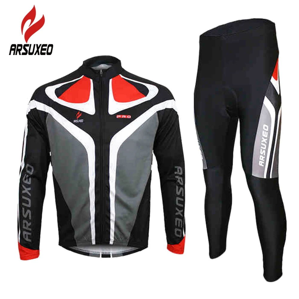 2017 NEW ARSUXEO Men Cycling Long Sleeves MTB Jersey Bike Bicycle Sets Shirts Wear Uniforms Quick Dry Suits | Спорт и развлечения