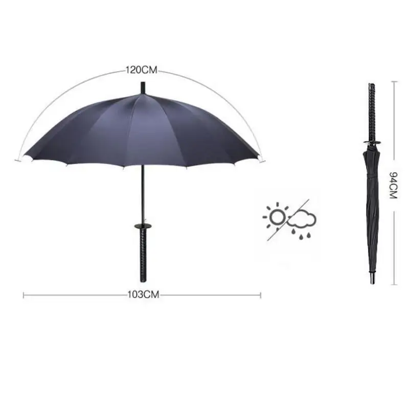 Большой ветрозащитный самурайский зонт, японский, как ниндзя, зонт от солнца, дождя, прямой зонт с длинной ручкой, ручная Самозащита, открытый и закрытый