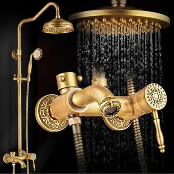 Price New Luxury Antique Brass Carving Rainfall Shower Sets Faucet Mixer Tap Tub Faucet Brass Bath & Shower Faucet Set Bathtub Faucet