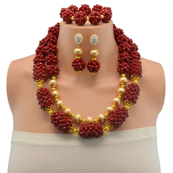 

Free Shipping Nigerian Wedding African Crystal Beads Jewelry Set Crystal Necklace Earrings For Women Bridal Statement Jewelry