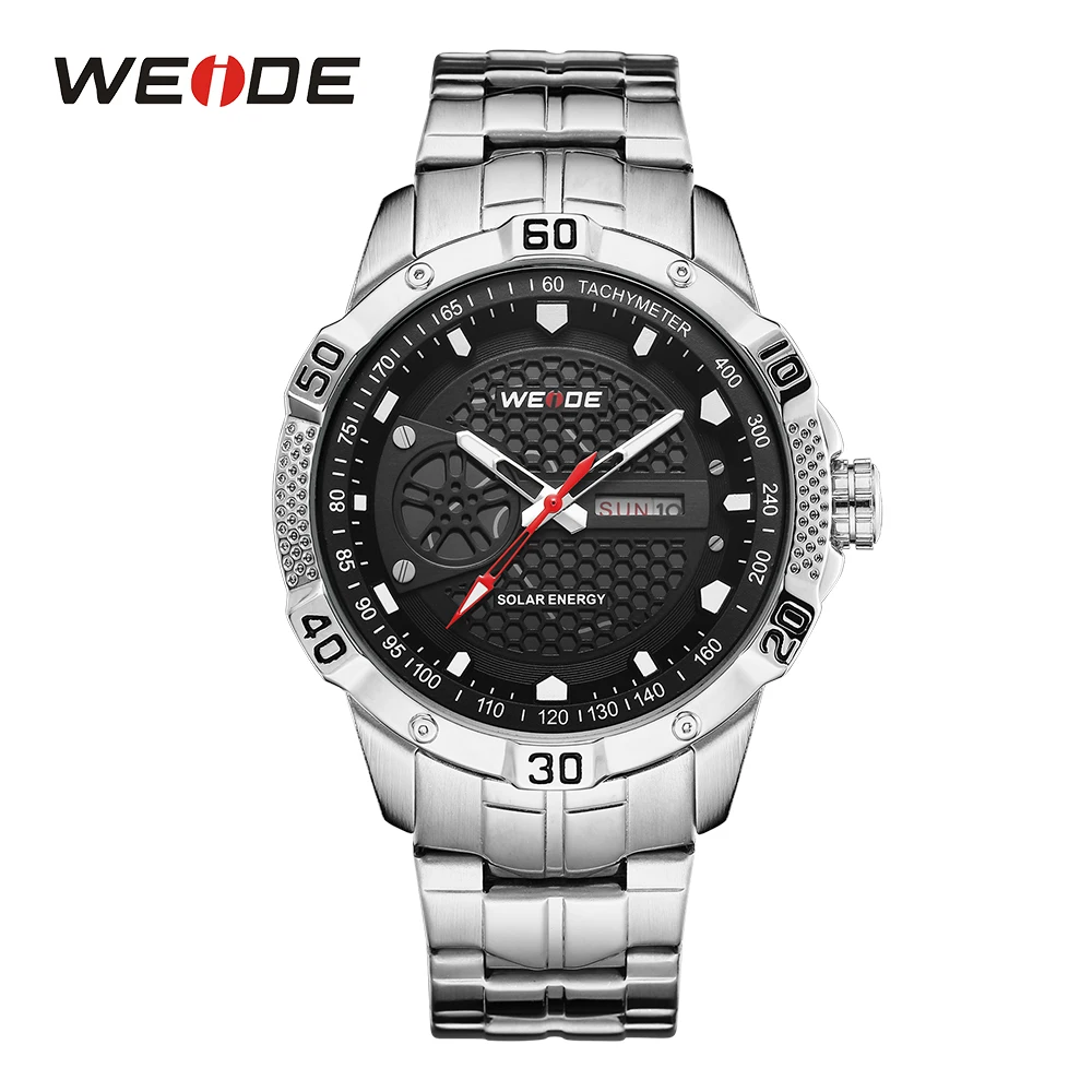 

WEIDE Mens Multi-functional Sport Solar Energy Auto Date Quartz Digital Movement Calendar Clock Stainless Steel Band Wristwatch