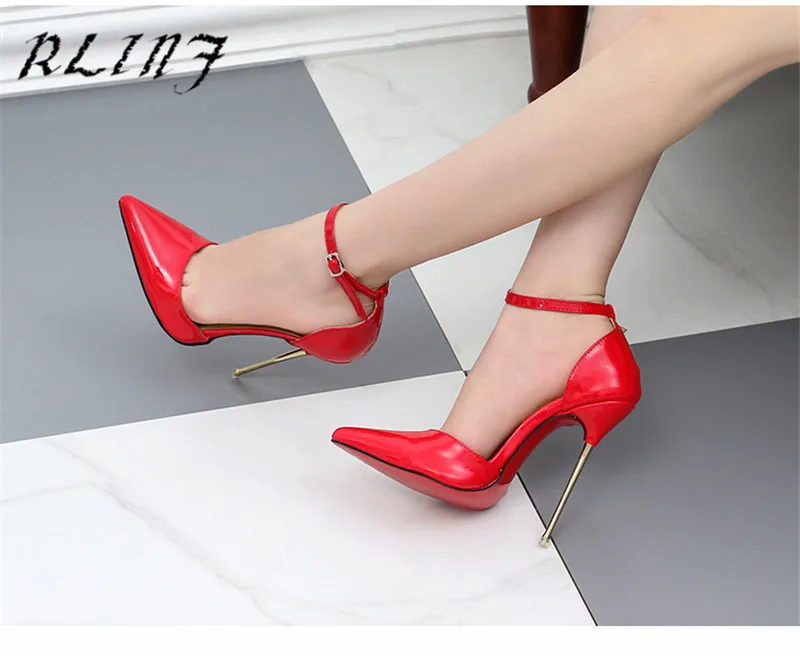 RLINF/новые женские элегантные кожаные туфли на высоком каблуке; женские туфли с острым металлическим носком на тонком каблуке 13 см/16 см