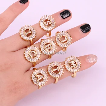 

New Arrival 8Pcs Gold Color Fashion High quality micro pave cz Initial Letter charms rings gift for lady