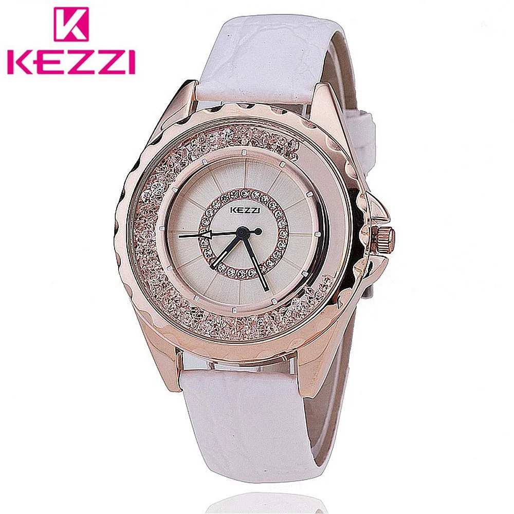 

KEZZI K742 Watch Women Fashion Leather Strap Rhinestone Wristwatch Casual Japan PC Movement Quartz Watch Relogio Feminino1284