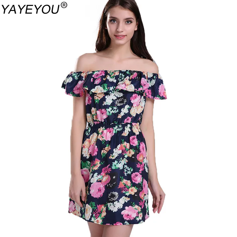 Summer Cotton Short Sleeve Dress Casual Mini Floral Print Dresses For Women