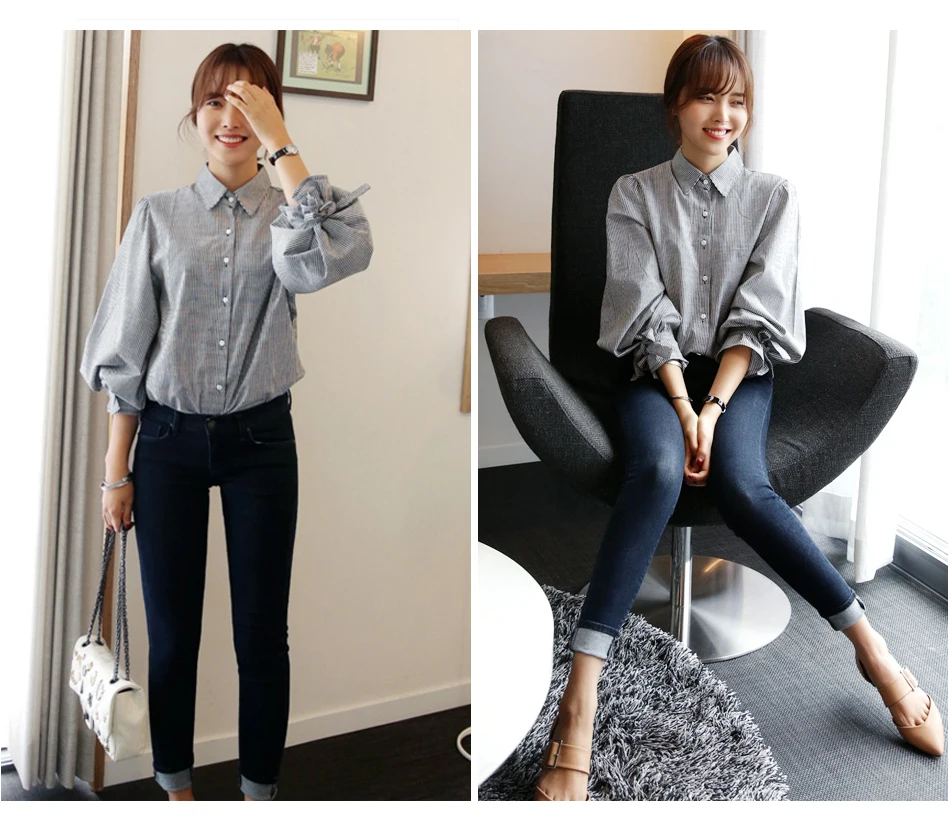 TissarLG Women shirt 2017 New Fashion Striped Lantern Sleeve Turn-down Collar Bow Long sleeve Blouse Women Top cloth TissarLG Women shirt 2017 New Fashion Striped Lantern Sleeve Turn-down Collar Bow Long sleeve Blouse Women Top cloth