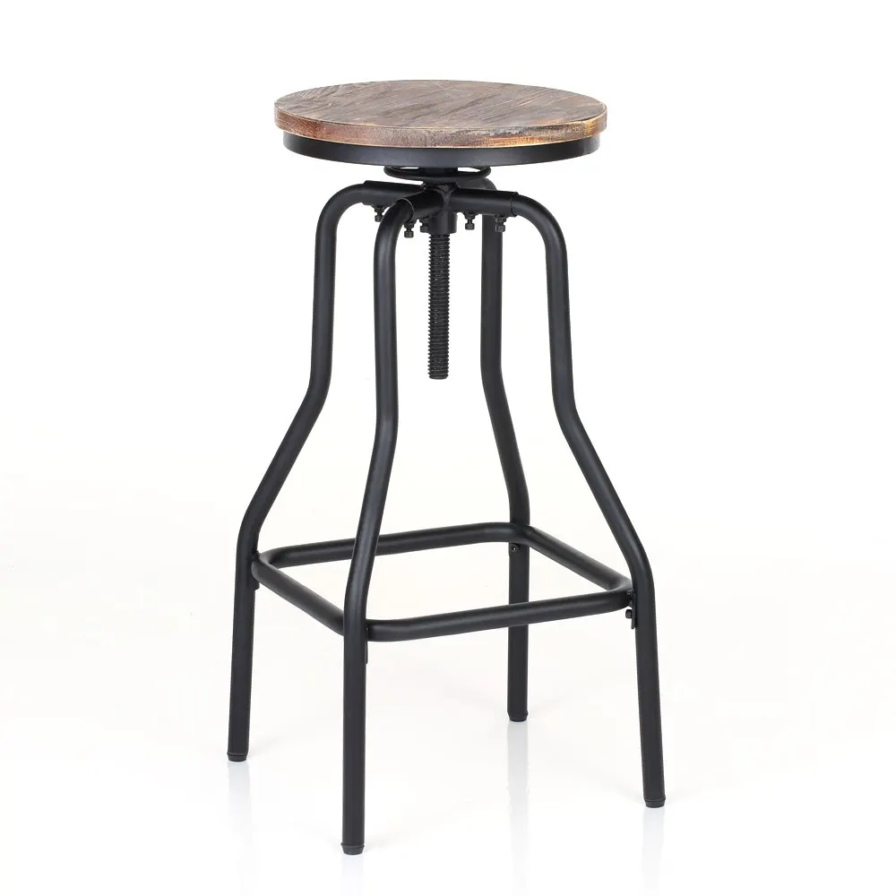 iKayaa Industrial Style Bar Stool Natural Pinewood Top Height Adjustable Swivel Cafe Chairs Breakfast Chair chaise scandinave