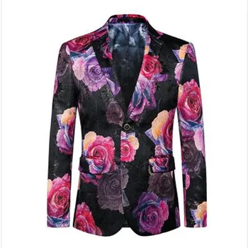 

Fashi 2019 Floral Blazer Men Autumn Stylish Blazers For Men Fashion Printed Blazer Masculino Slim Fit Casual Suit Jacket M-5XL