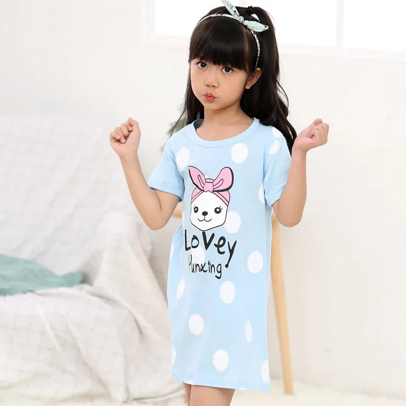 С рисунком единорога, ночная рубашка для маленьких девочек, пижама для девочек Детские платья Летнее платье с героями мультфильмов, ночная рубашка, детская одежда для дома, gecelik пижамы - Цвет: XB-dress
