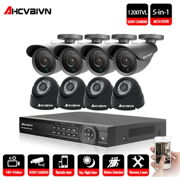 

AHCVBIVN Video Surveillance System 8CH CCTV Security Kit 8PCS 1200TVL Dome Security Camera Night Vision 8CH 1080P CCTV DVR