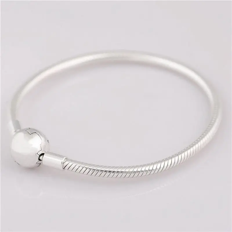 

100% 925 Sterling Silver Bead Charm Snake Chain Fit Original Pandora Moments Smooth Clasp Bracelet for Women DIY Pandora Jewelry