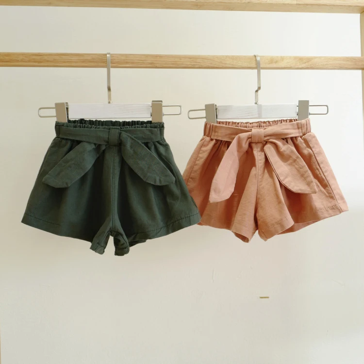 Baby Girls Summer Clothing Girl Shorts Bowknot Solid Short Pants Elastic Waist Cotton Kids Shorts For Girls Khaki Short Pants