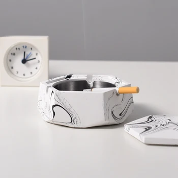 

Nordic Industrial Wind Marble Texture Stainless Steel Cement Ashtray Geometry With Lid Ashtray Home Decoration Ornaments