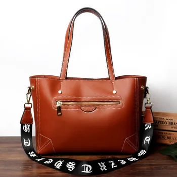 

Moxi Women's Handbags Genuine Leather Shoulder Bag Luxury Lady Messenger Bags Big Tote Oil Wax Brown Color Tote Women Bags