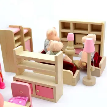

Wooden Doll living room House Furniture Kids Play Toy Design Wooden Dollhouse Miniature toy Children gifts For Girls