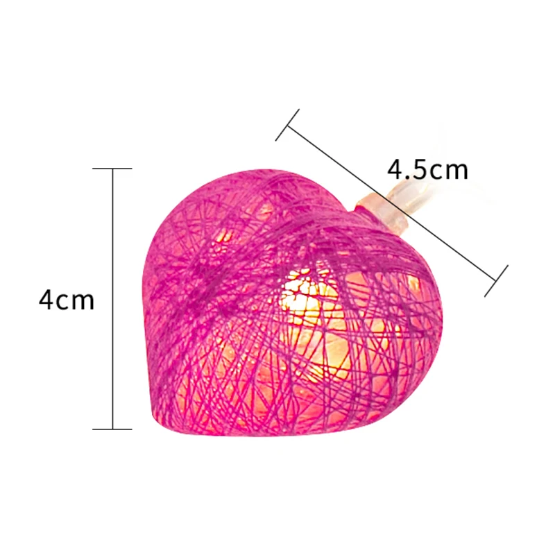 10/20 светодиодов, сказочные огни в форме сердца, хлопковый шар, гирлянды, AC& батарея, уличная Праздничная гирлянда, рождественское сердце, освещение