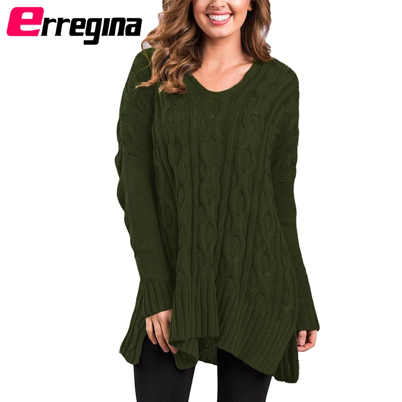 Erregina женские с боковыми Sexy V шеи длинным рукавом Модная вязаная шапка вязать